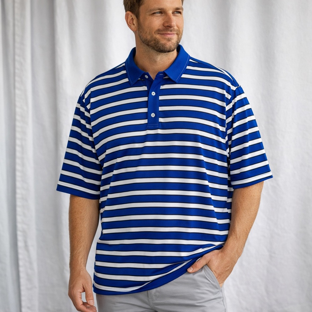 Footjoy Men’s Blue & White Striped Golf Polo Size XXL